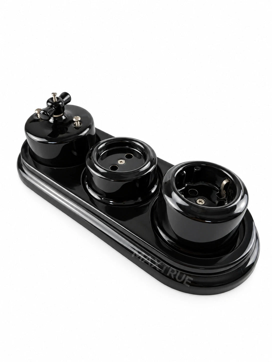 Three-gang surface — Black · switch & sockets