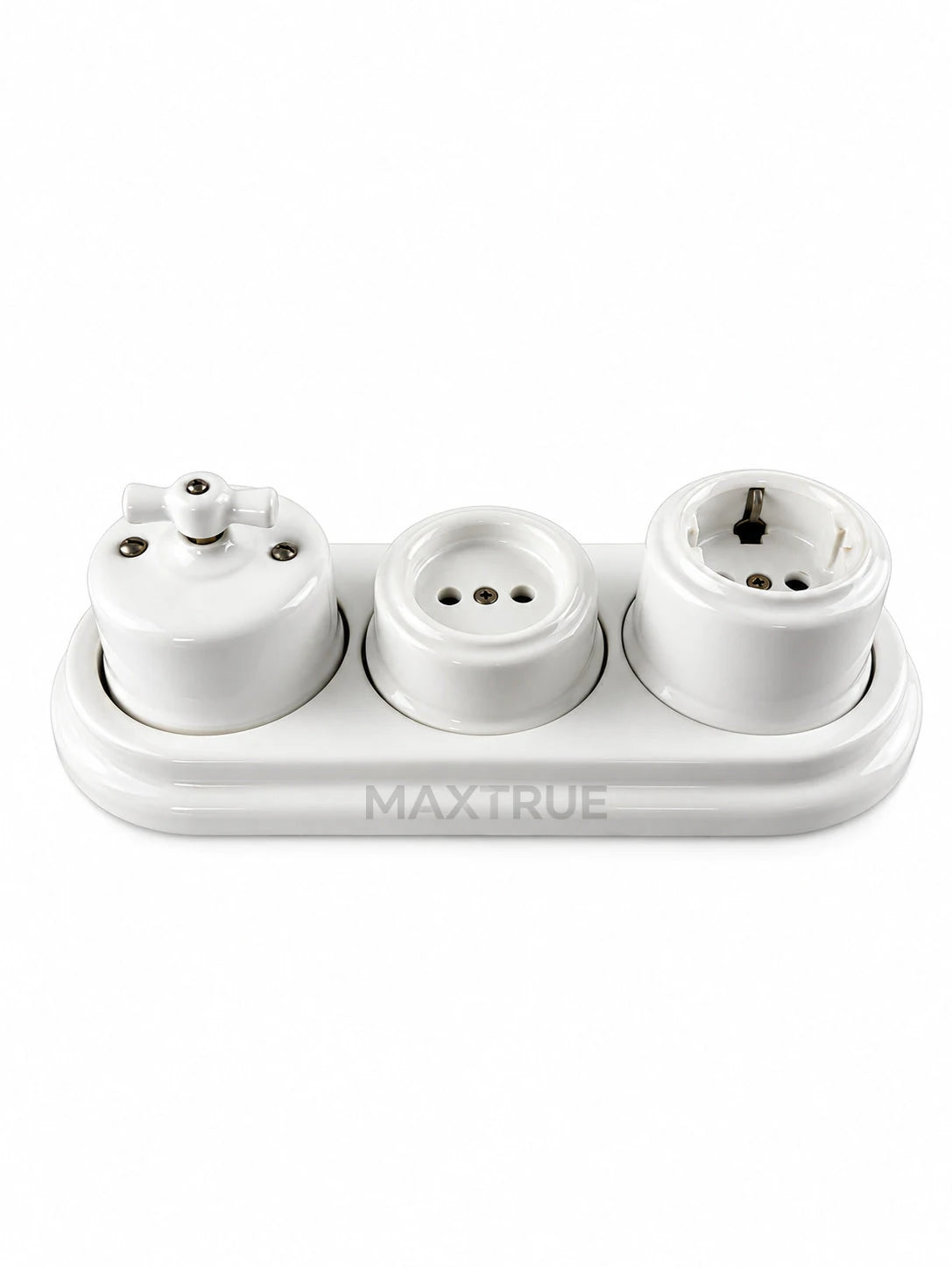 Three-gang surface — White · switch & sockets