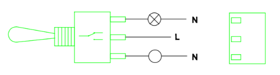 B — Changeover contact schematic only; not a complete two-location wiring diagram.